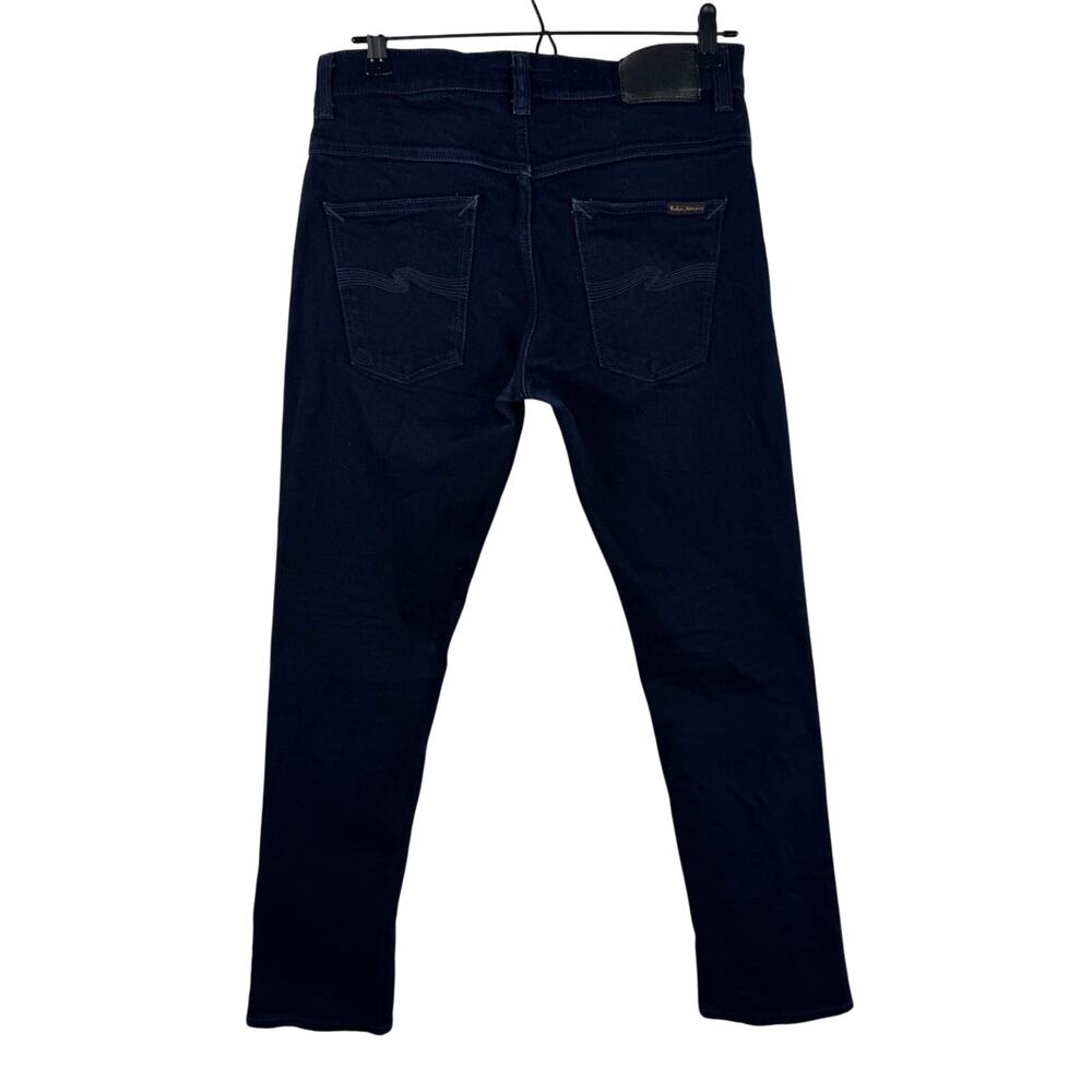 Nudie Navy Jean Organic Cotton Stretch Denim Low Rise Skinny Leg Zip Fly Size 33